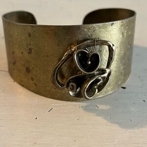 Vintage Handmade Brass Flower Cuff Bracelet